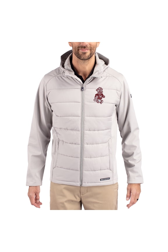 Men's Cutter & Buck Gray Washington State Cougars Evoke Hybrid Eco Softshell Recycled Full Zip Hooded Jacket