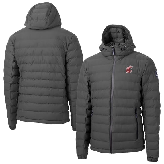 Men's-Cutter & Buck  Gray Washington State Cougars Mission Ridge Eco Insulated Repreve Hooded Full-Zip Puffer Jacket