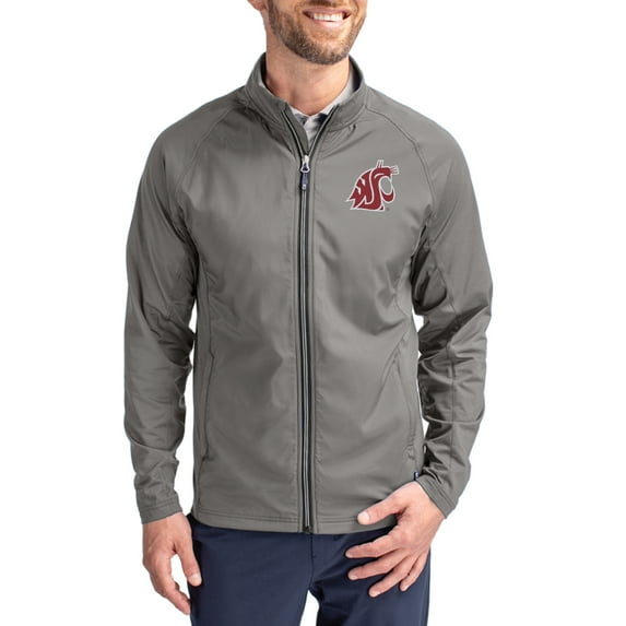 Men's Cutter & Buck Gray Washington State Cougars Primary Logo Adapt Eco Knit Raglan Full-Zip Jacket