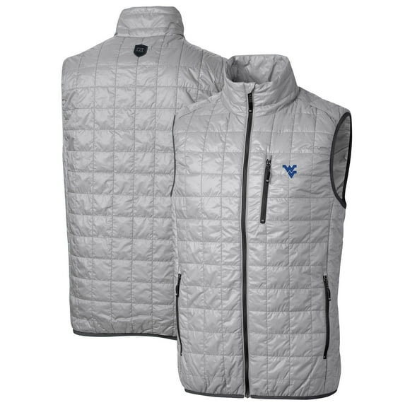 Men's Cutter & Buck Gray West Virginia Mountaineers Big & Tall Rainier PrimaLoft Eco Full-Zip Puffer Vest