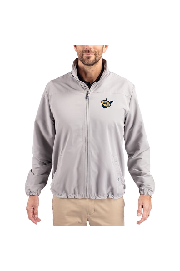 Men's Cutter & Buck Gray West Virginia Mountaineers Charter Eco Recycled Full-Zip Jacket