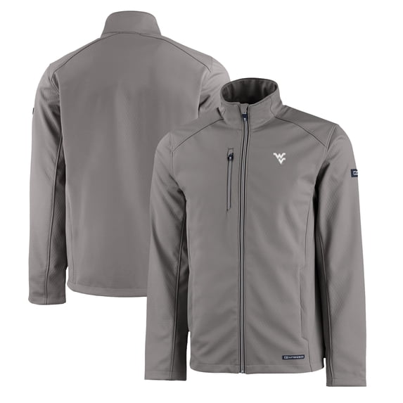 Men's Cutter & Buck Gray West Virginia Mountaineers Evoke Eco Softshell Recycled Full-Zip Jacket