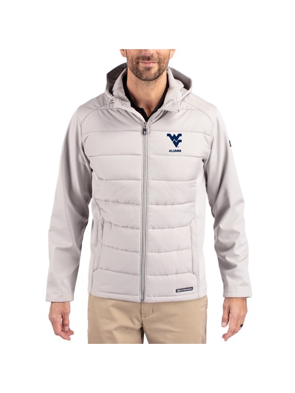 Men's Cutter & Buck Gray West Virginia Mountaineers Evoke Hybrid Eco Softshell Recycled Full Zip Hooded Jacket
