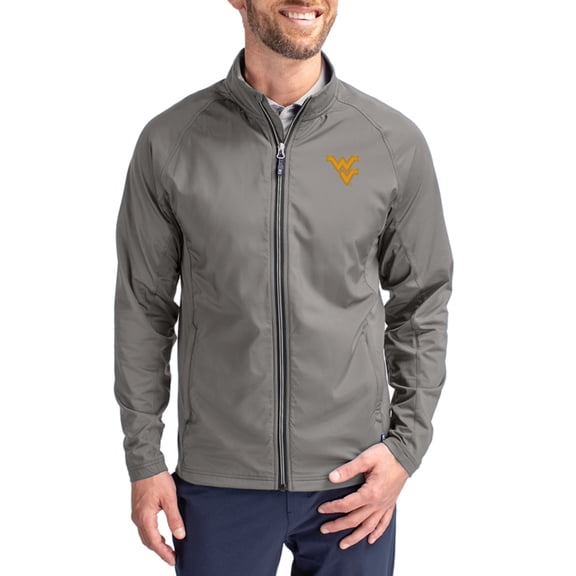 Men's Cutter & Buck Gray West Virginia Mountaineers Primary Logo Adapt Eco Knit Raglan Full-Zip Jacket
