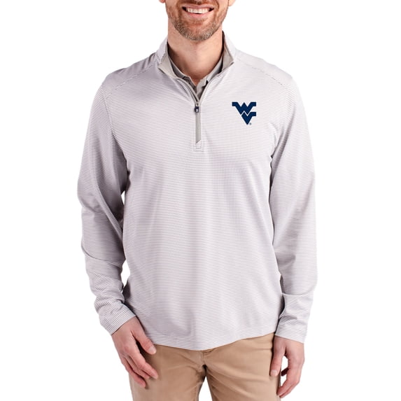 Men's-Cutter & Buck Gray West Virginia Mountaineers Virtue Micro Stripe DryTec Quarter-Zip Pullover