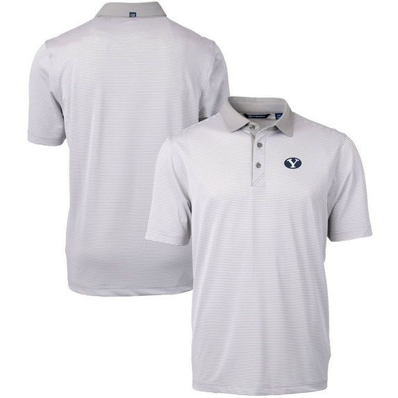 Men's Cutter & Buck Gray/White BYU Cougars Big & Tall Virtue Eco Pique Micro Stripe Recycled Polo