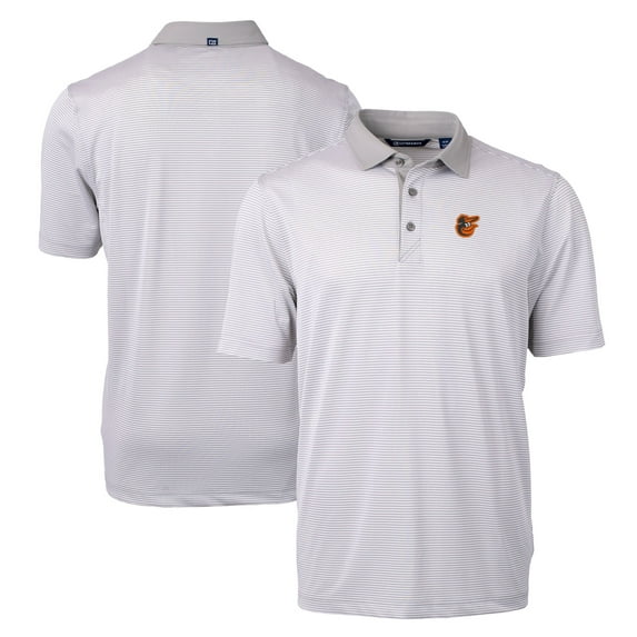 Men's Cutter & Buck Gray/White Baltimore Orioles Virtue Eco Pique Micro Stripe Recycled Big & Tall Polo