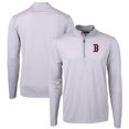 thumbnail image 1 of Men's Cutter & Buck Gray/White Boston Red Sox Virtue Eco Pique Micro Stripe Recycled Quarter-Zip Pullover Top, 1 of 3