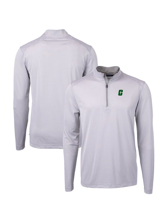 Men's Cutter & Buck Gray/White Charlotte 49ers Big & Tall Virtue Eco Pique Micro Stripe Recycled Quarter-Zip Pullover