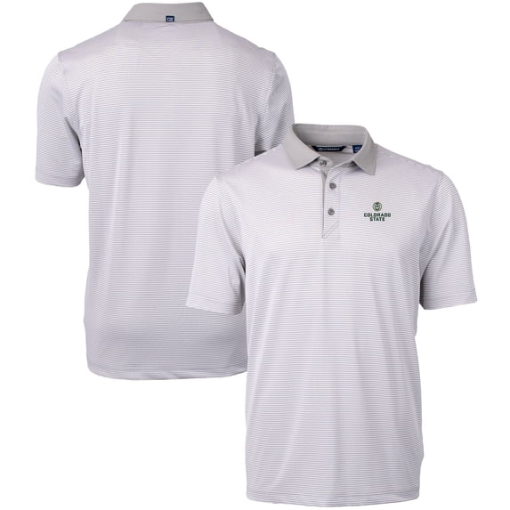 Men's Cutter & Buck Gray/White Colorado State Rams Big & Tall Virtue Eco Pique Micro Stripe Recycled Polo