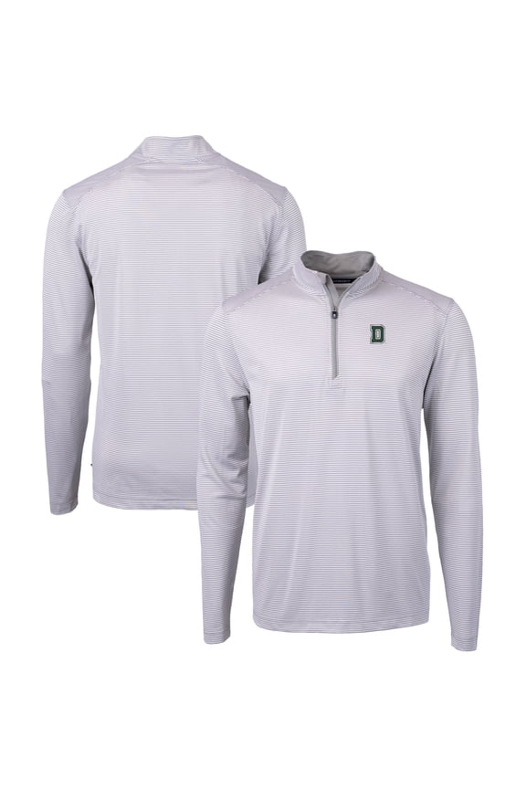 Men's Cutter & Buck Gray/White Dartmouth Big Green Big & Tall Virtue Eco Pique Micro Stripe Recycled Quarter-Zip
