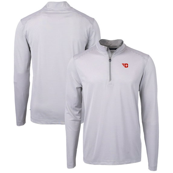 Men's Cutter & Buck Gray/White Dayton Flyers Big & Tall Virtue Eco Pique Micro Stripe Recycled Quarter-Zip Pullover Top