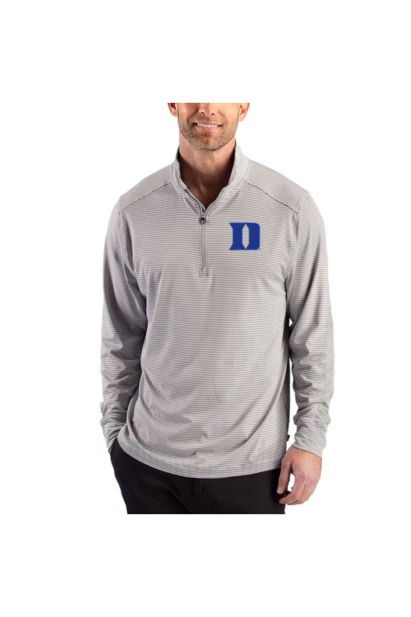 Men's Cutter & Buck Gray/White Duke Blue Devils Forge Recycled Four-Way Stretch Quarter-Zip