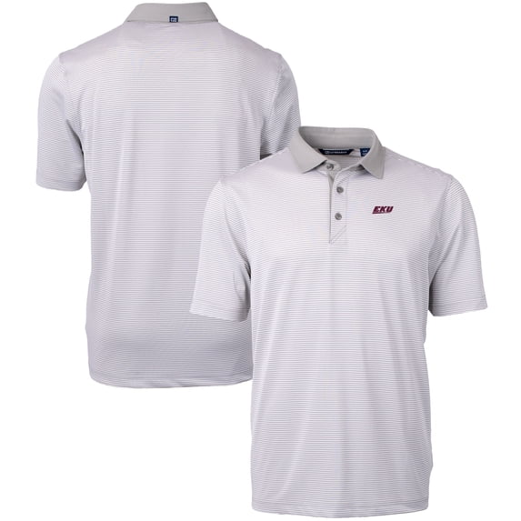 Men's Cutter & Buck Gray/White Eastern Kentucky Colonels Big & Tall Virtue Eco Pique Micro Stripe Recycled Polo