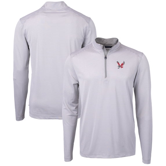 Men's Cutter & Buck Gray/White Eastern Washington Eagles Big & Tall Virtue Eco Pique Micro Stripe Recycled Quarter-Zip
