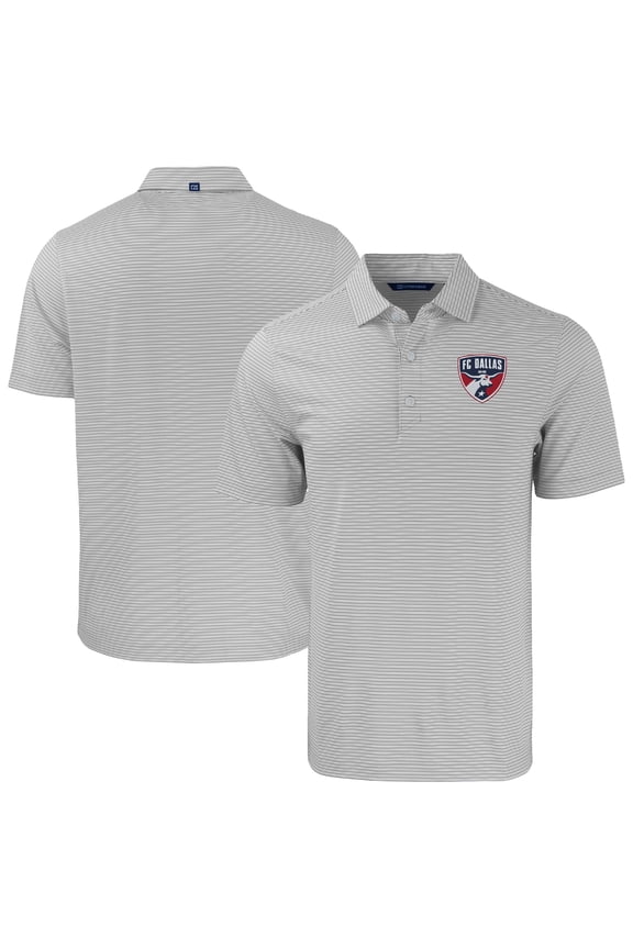 Men's Cutter & Buck Gray/White FC Dallas Forge Eco Double Stripe Stretch Recycled Tri-Blend Polo