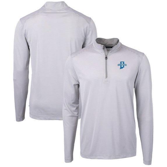 Men's Cutter & Buck Gray/White Indiana State Sycamores Big & Tall Virtue Eco Pique Micro Stripe Recycled Quarter-Zip