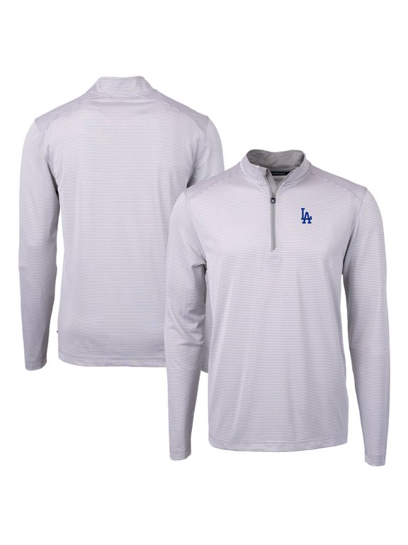 Men's Cutter & Buck Gray/White Los Angeles Dodgers Virtue Eco Pique Micro Stripe Recycled Quarter-Zip Pullover Top
