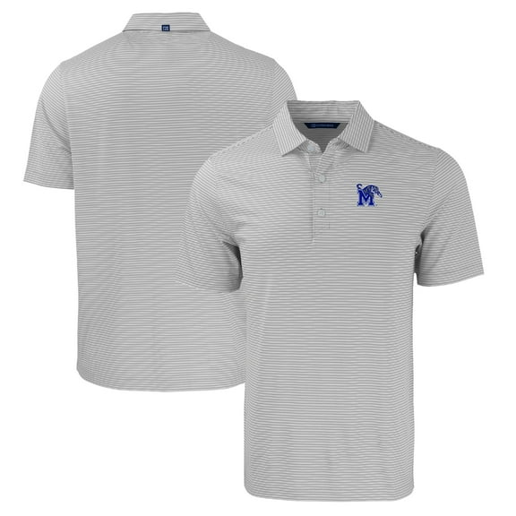 Men's Cutter & Buck Gray/White Memphis Tigers Forge Eco Double Stripe Stretch Recycled Polo