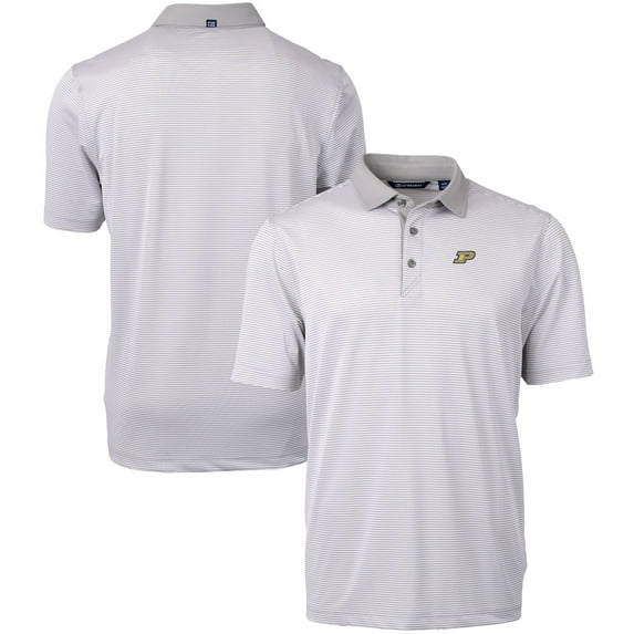 Men's Cutter & Buck Gray/White Purdue Boilermakers Big & Tall Virtue Eco Pique Micro Stripe Recycled Polo