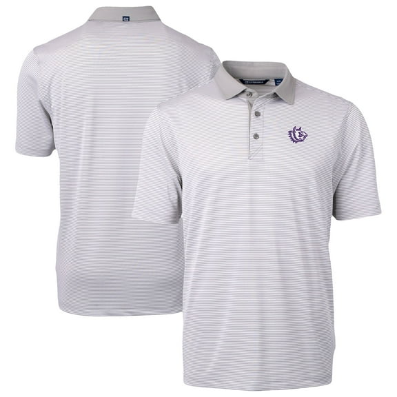Men's-Cutter & Buck  Gray/White TCU Horned Frogs DryTec Virtue Eco Pique Recycled Polo