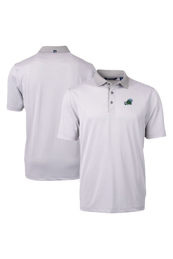 Men's-Cutter & Buck Gray/White Tulane Green Wave DryTec Virtue Eco Pique Recycled Polo