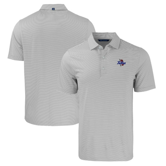 Men's Cutter & Buck Gray/White Tulsa Golden Hurricane Forge Eco Double Stripe Stretch Recycled Polo