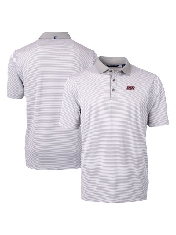 Men's-Cutter & Buck Gray/White UIC Flames DryTec Virtue Eco Pique Recycled Polo