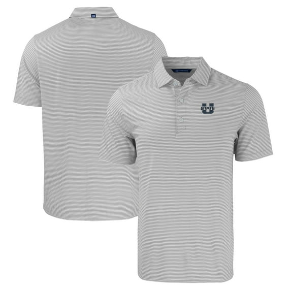 Men's Cutter & Buck Gray/White Utah State Aggies Forge Eco Double Stripe Stretch Recycled Polo