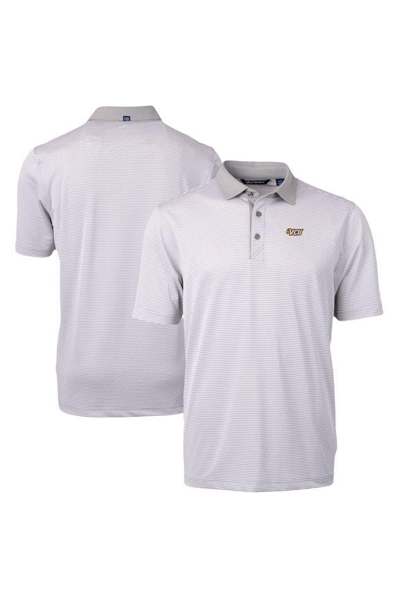 Men's-Cutter & Buck Gray/White VCU Rams DryTec Virtue Eco Pique Recycled Polo