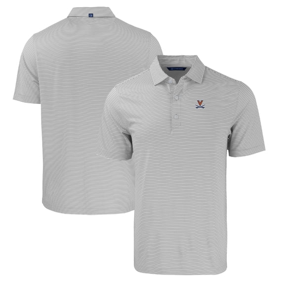 Men's Cutter & Buck Gray/White Virginia Cavaliers Forge Eco Double Stripe Stretch Recycled Polo