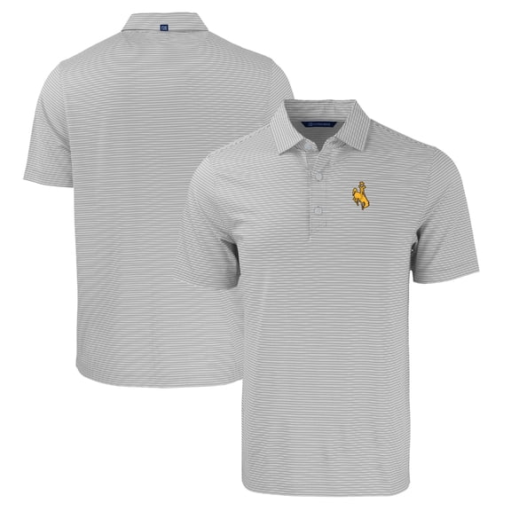 Men's Cutter & Buck Gray/White Wyoming Cowboys Forge Eco Double Stripe Stretch Recycled Polo