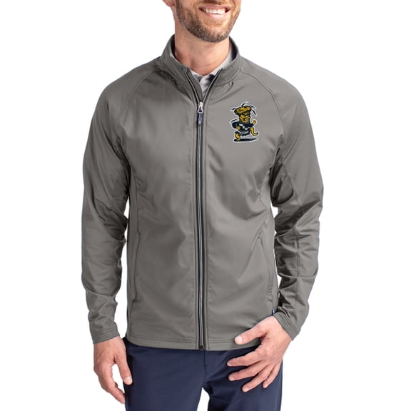 Men's Cutter & Buck Gray Wichita State Shockers Vault Logo Adapt Eco Knit Raglan Full-Zip Jacket