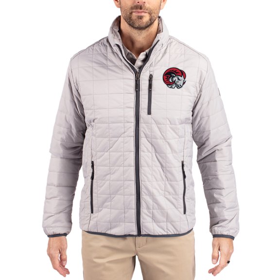 Men's-Cutter & Buck Gray Winston-Salem State Rams Rainier Eco Insulated PrimaLoft Full-Zip Puffer Jacket