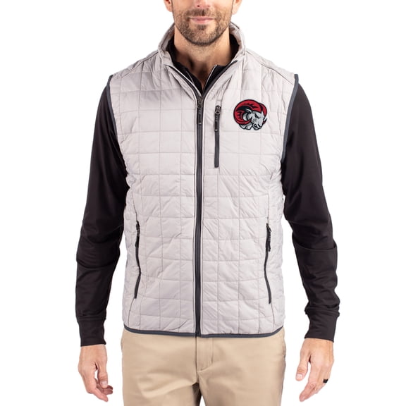 Men's-Cutter & Buck Gray Winston-Salem State Rams Rainier Eco Insulated PrimaLoft Full-Zip Puffer Vest