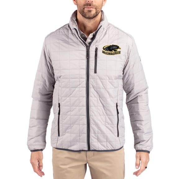 Men's-Cutter & Buck  Gray Wisconsin-Milwaukee Panthers Rainier Eco Insulated PrimaLoft Full-Zip Puffer Jacket