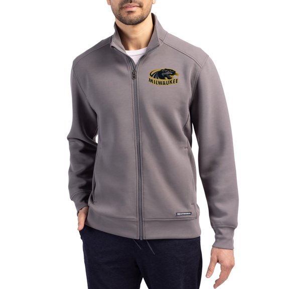 Men's-Cutter & Buck Gray Wisconsin-Milwaukee Panthers Roam Eco Recycled Full-Zip Jacket