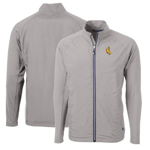 Men's Cutter & Buck Gray Wyoming Cowboys Big & Tall Adapt Eco Knit Hybrid Recycled Full-Zip Jacket