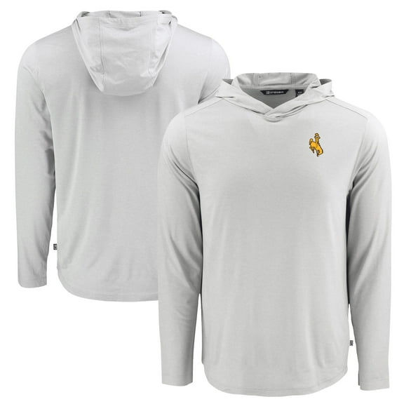 Men's Cutter & Buck Gray Wyoming Cowboys Coastline Epic Comfort Eco Recycled Long Sleeve Hoodie T-Shirt