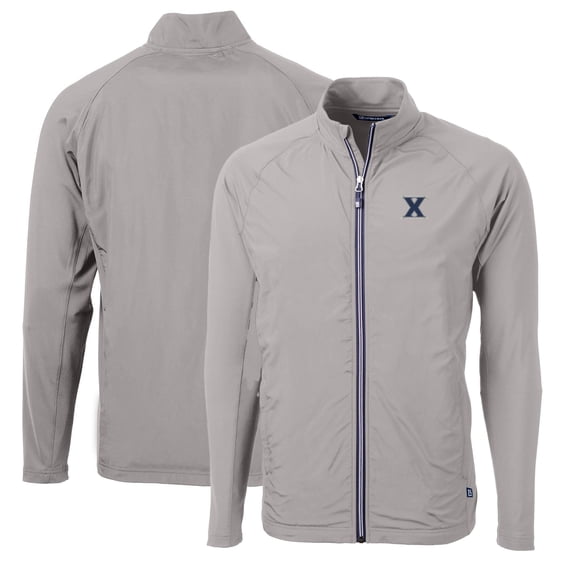 Men's Cutter & Buck Gray Xavier Musketeers Big & Tall Adapt Eco Knit Hybrid Recycled Full-Zip Jacket