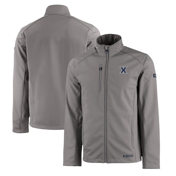 Men's Cutter & Buck Gray Xavier Musketeers Evoke Eco Softshell Recycled Full-Zip Jacket