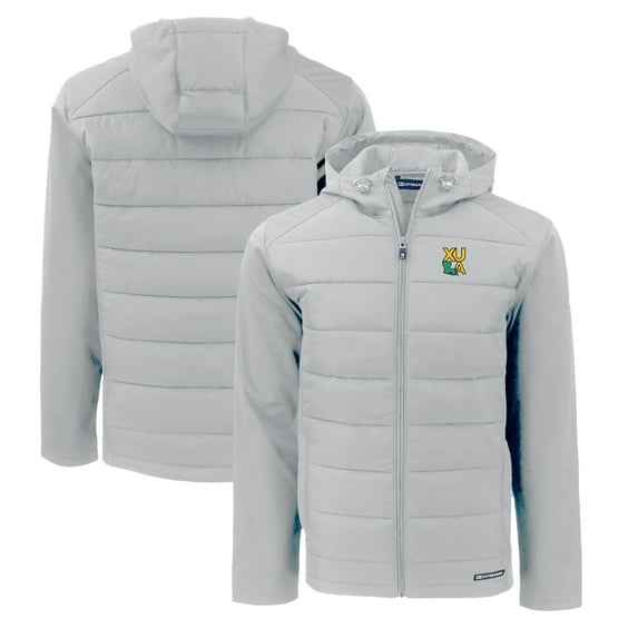 Men's Cutter & Buck Gray Xavier University of Louisiana Gold Rush Evoke Hybrid Eco Softshell Recycled Full-Zip Hoodie