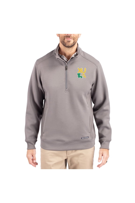 Men's-Cutter & Buck Gray Xavier University of Louisiana Gold Rush Roam Eco Recycled Quarter-Zip Pullover