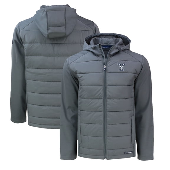 Men's Cutter & Buck Gray Yale Bulldogs Evoke Hybrid Eco Softshell Recycled Full-Zip Hoodie Jacket