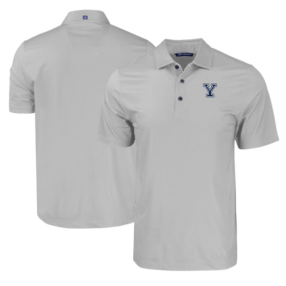 Men's Cutter & Buck Gray Yale Bulldogs Pike Eco Tonal Geo Print Stretch Recycled Polo
