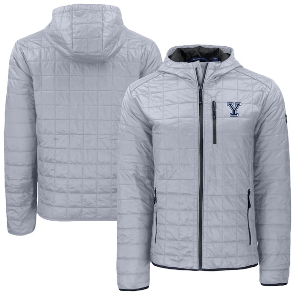 Men's-Cutter & Buck Gray Yale Bulldogs Rainier Eco PrimaLoft Hooded Full-Zip Jacket