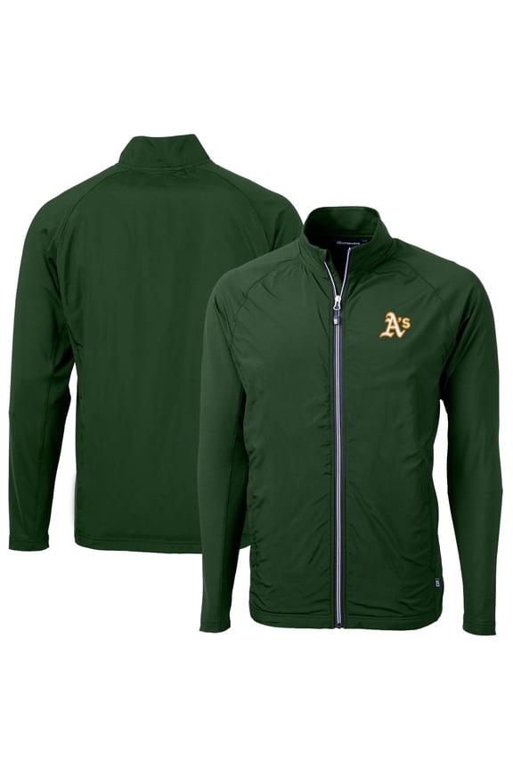 Men's Cutter & Buck Green Athletics Adapt Eco Knit Hybrid Recycled Full-Zip Jacket