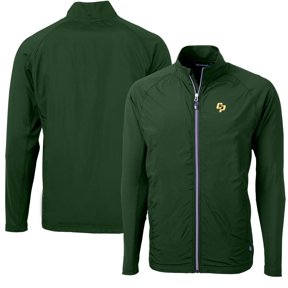 Men's Cutter & Buck Green Cal Poly Mustangs Adapt Eco Knit Hybrid Recycled Full-Zip Jacket