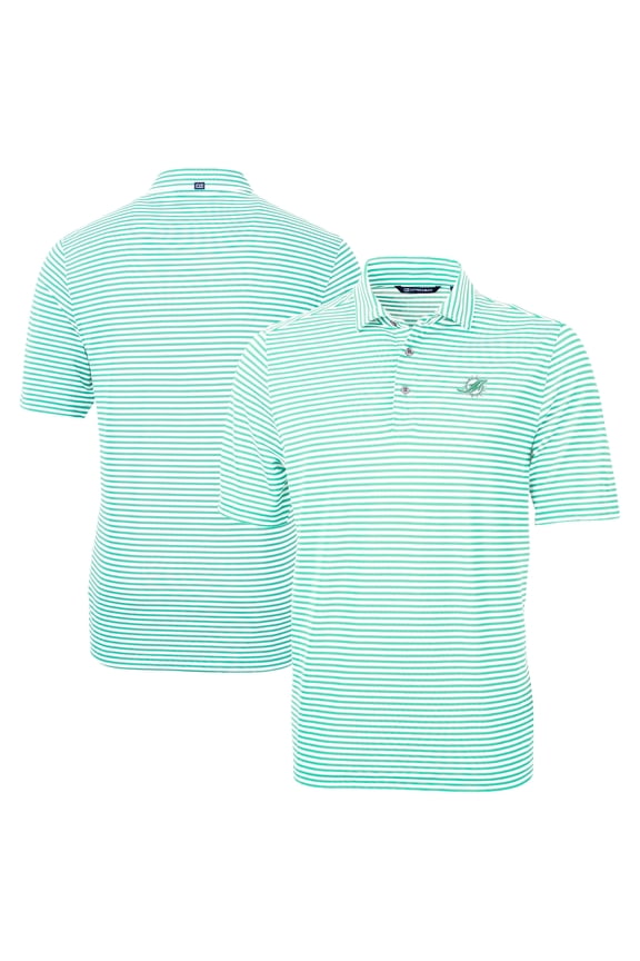 Men's Cutter & Buck Green Miami Dolphins Virtue Eco Pique Stripe Recycled Polo