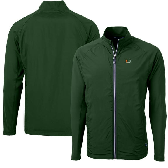 Men's Cutter & Buck Green Miami Hurricanes Adapt Eco Knit Hybrid Recycled Full-Zip Jacket
